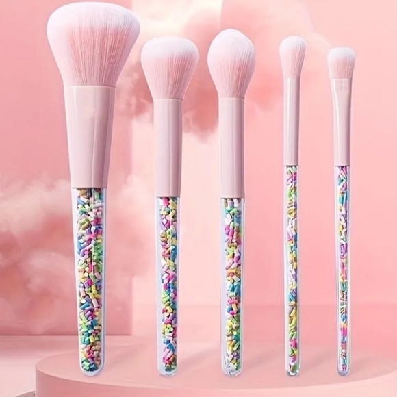 SPRINKLES!! Colorful Pastel Pink Makeup Cosmetic Brushes Brush Set KAWAII - Picture 3 of 4